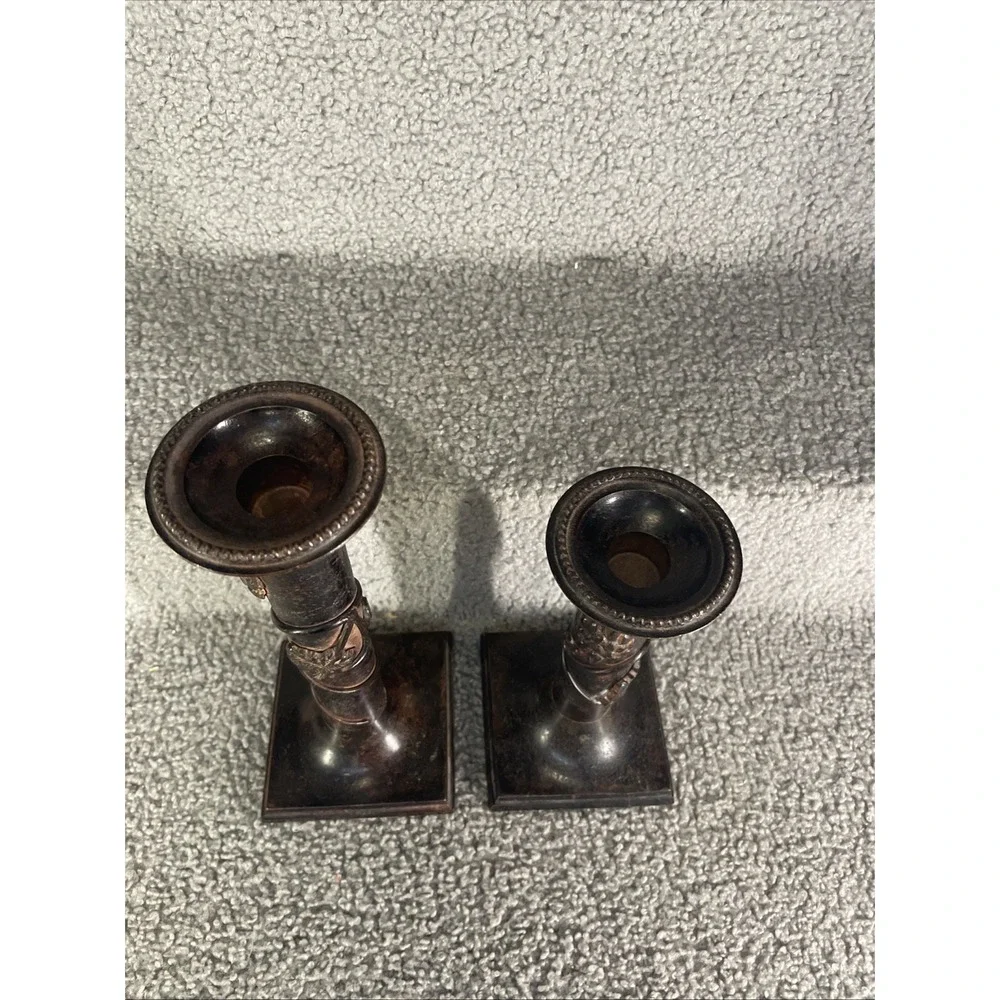 vintage Traditional Italian Bronze Grapevine Mantle Candlestick Holders - a Pair